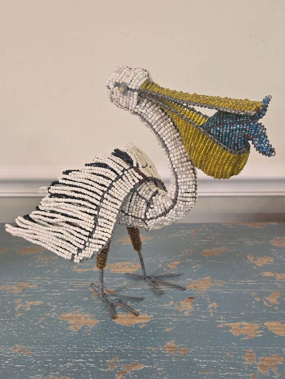 Beaded Pelican/Fish Bird Sculpture